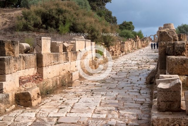 Libya, Leptis Magna, ancient street through the town, 2007. Creator: Ethel Davies.