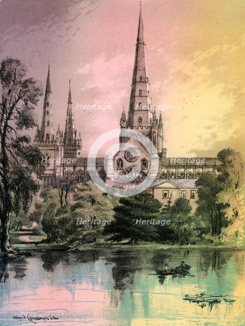 Lichfield Cathedral, Staffordshire, c1870. Artist: Alfred Concanen