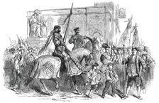 Lichfield "Greenhill Bower" on Whit-Monday - the Procession passing the Statue of Dr. Johnson, 1850. Creator: Unknown