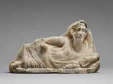 Lid of a Cinerary Urn with a Reclining Male Figure, about 40 B.C. Creator: Unknown