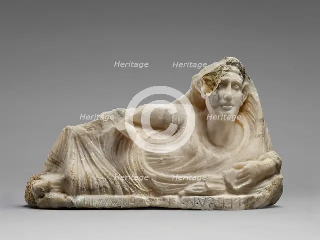 Lid of a Cinerary Urn with a Reclining Male Figure, about 40 B.C. Creator: Unknown.