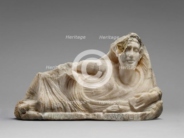 Lid of a Cinerary Urn with a Reclining Male Figure, about 40 B.C. Creator: Unknown.