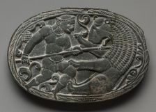 Lid with Combat between a Man and a Lion, c. 200s-300s. Creator: Unknown