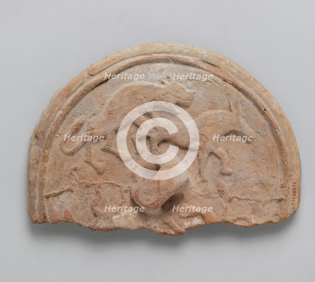 Lid with a Lion attacking a Bull, Iran, 12th century. Creator: Unknown.