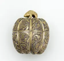 Lidded box in the form of a melon with grape..., Early or mid-Tang dynasty, late 7th-early 8th cent. Creator: Unknown