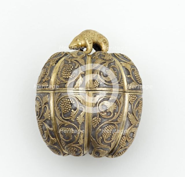 Lidded box in the form of a melon with grape..., Early or mid-Tang dynasty, late 7th-early 8th cent. Creator: Unknown.