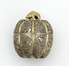 Lidded box in the form of a melon with grape..., Early or mid-Tang dynasty, late 7th-early 8th cent. Creator: Unknown