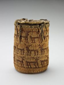 Lidded container with deer ('Sally bag'), 1875-1900. Creator: Unknown