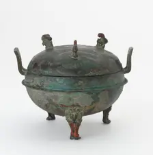 Lidded food cauldron (ding) with painted decoration, Han dynasty, 206 BCE-220 CE. Creator: Unknown