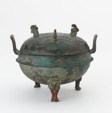 Lidded food cauldron (ding) with painted decoration, Han dynasty, 206 BCE-220 CE. Creator: Unknown