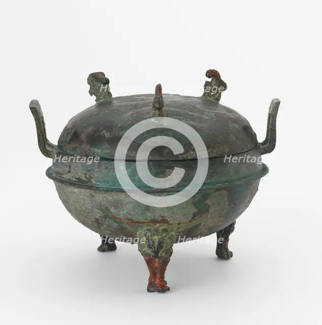 Lidded food cauldron (ding) with painted decoration, Han dynasty, 206 BCE-220 CE. Creator: Unknown.