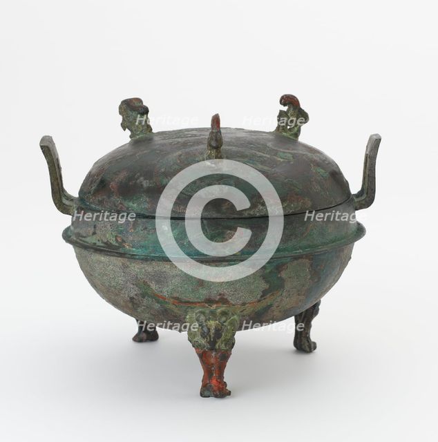 Lidded food cauldron (ding) with painted decoration, Han dynasty, 206 BCE-220 CE. Creator: Unknown.