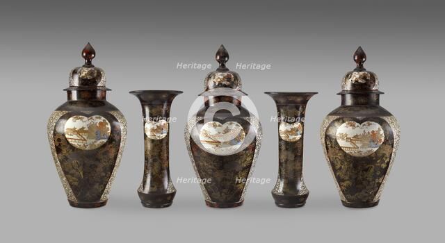 Lidded jar with panels depicting temple buildings among trees, 1701-1720. Artist: Unknown.