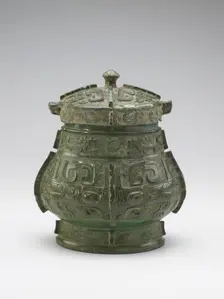 Lidded ritual wine container (you) with taotie and dragons, Late Shang dynasty, c1200-1100 BCE. Creator: Unknown