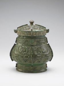 Lidded ritual wine container (you) with taotie and dragons, Late Shang dynasty, c1200-1100 BCE. Creator: Unknown