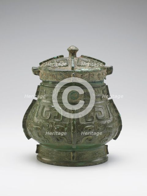 Lidded ritual wine container (you) with taotie and dragons, Late Shang dynasty, c1200-1100 BCE. Creator: Unknown.