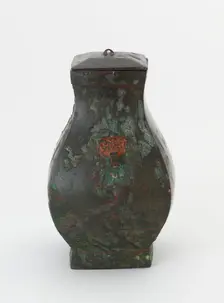 Lidded square ritual wine vessel (fanghu) with painted decoration, Han dynasty, 206 BCE-220 CE. Creator: Unknown