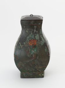 Lidded square ritual wine vessel (fanghu) with painted decoration, Han dynasty, 206 BCE-220 CE. Creator: Unknown