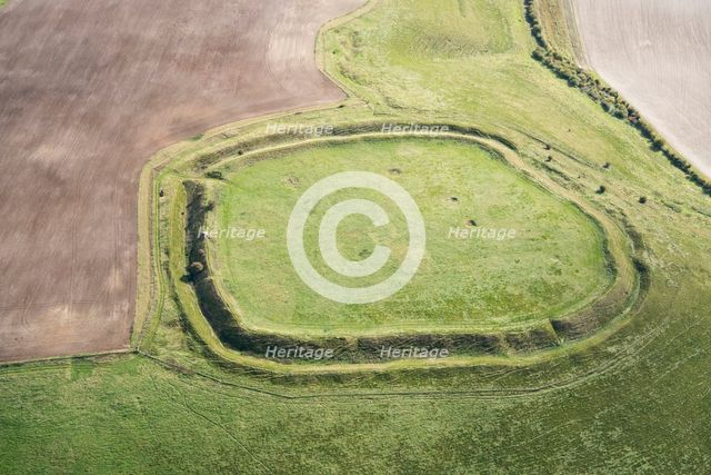 Liddington Castle univallate hillfort earthwork, Wiltshire, 2019. Creator: Damian Grady.