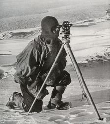 Lieut. E. R. G. R. Evans Surveying With The Four-Inch Theodolite October 1911, (1913). Artist: Herbert Ponting
