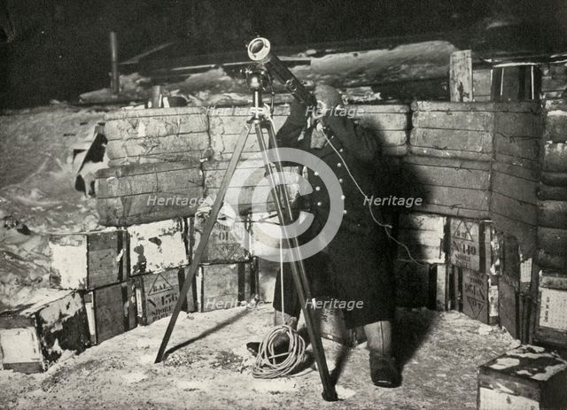 'Lieut. Evans Observing An Occultation of Jupiter', 8 June 1911, (1913). Artist: Herbert Ponting.