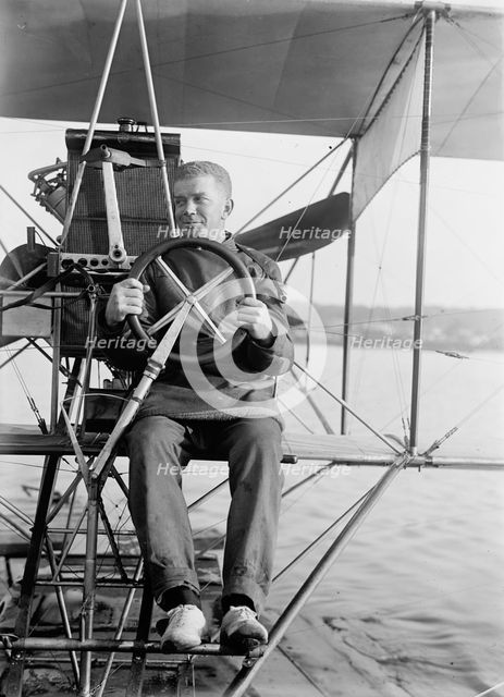 Lieutenant Theodore G. Ellyson, U.S.Navy, Testing Seaplane On Potomac, 1911. Creator: Harris & Ewing.