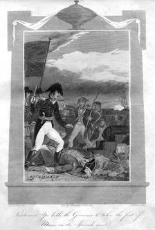 Lieutenant Yeo kills the governor and takes the fort of Muros on the Spanish coast, 1816. Artist: T Wallis