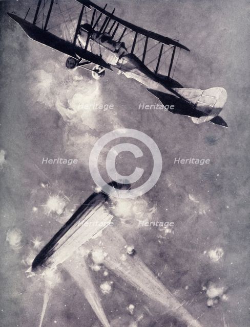 'Lieutenant A. de Bathe Brandon Attacking a Zeppelin Raider', 1916. Creator: Unknown.