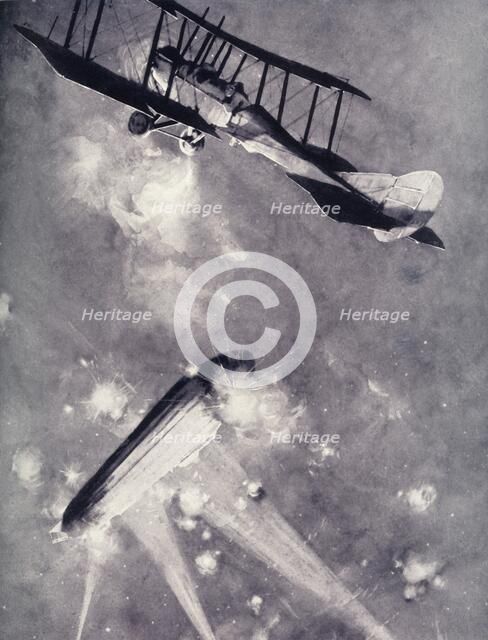 'Lieutenant A. de Bathe Brandon Attacking a Zeppelin Raider', 1916. Creator: Unknown.