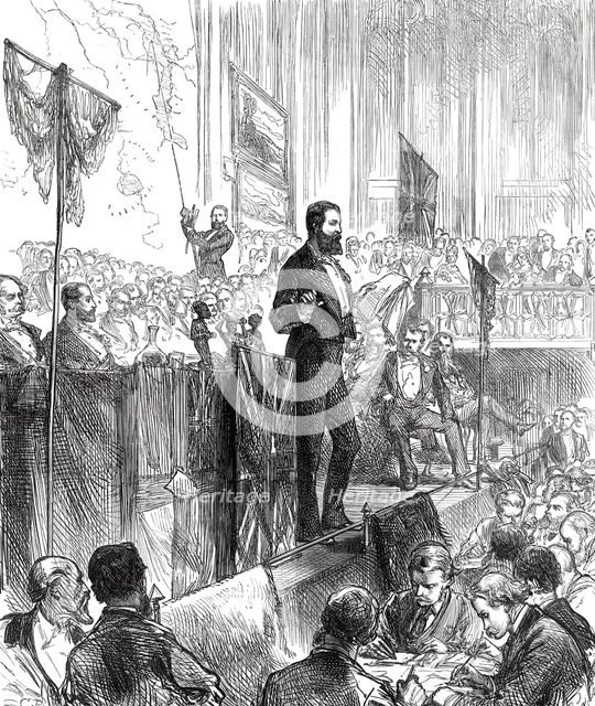 Lieutenant Cameron at the Meeting of the Royal Geographical Society, 1876. Creator: C.R..