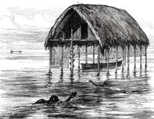 Lieutenant Cameron's Sketches in Central Africa: a lake dwelling on Lake Moheya, 1876. Creator: Unknown