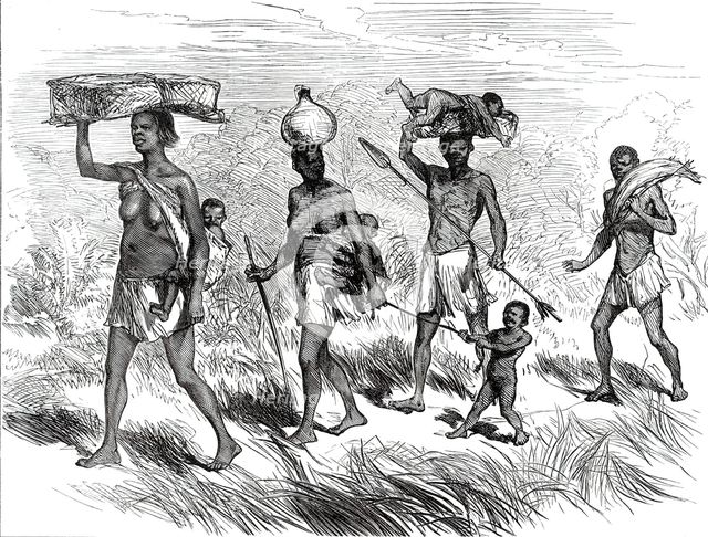 Lieutenant Cameron's sketches in Africa: a Native Family on the March, 1876. Creator: Unknown.