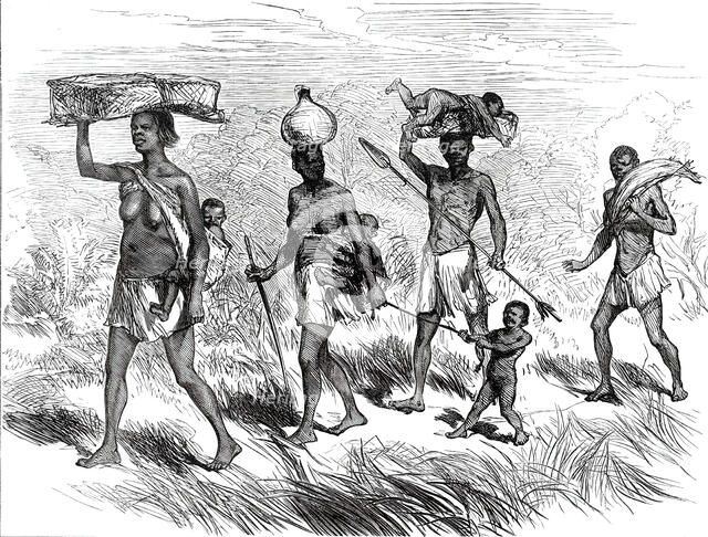 Lieutenant Cameron's sketches in Africa: a Native Family on the March, 1876. Creator: Unknown.