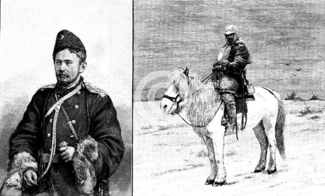 Lieutenant Dimitri Pechkoff, riding from Eastern Siberia to St. Petersburg on horseback, 1890. Creator: R. Taylor.