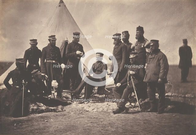 Lieutenant General Sir J. L. Pennefather and Staff, 1855. Creator: Roger Fenton.