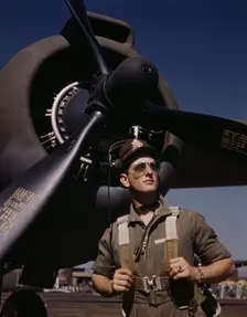 Lieutenant "Mike" Hunter, Army pilot assigned to Douglas Aircraft Company, Long Beach, Calif., 1942. Creator: Alfred T Palmer