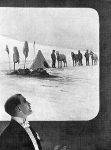 Lieutenant Shackleton giving his lecture before the Royal Geographical Society...1909. Creator: Samuel Begg