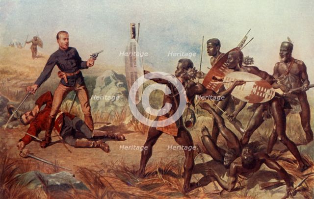 'Lieutenants Melvill and Coghill (24th Regiment) Dying to Save the Queen's Colours', 1900. Creator: Charles Edwin Fripp.