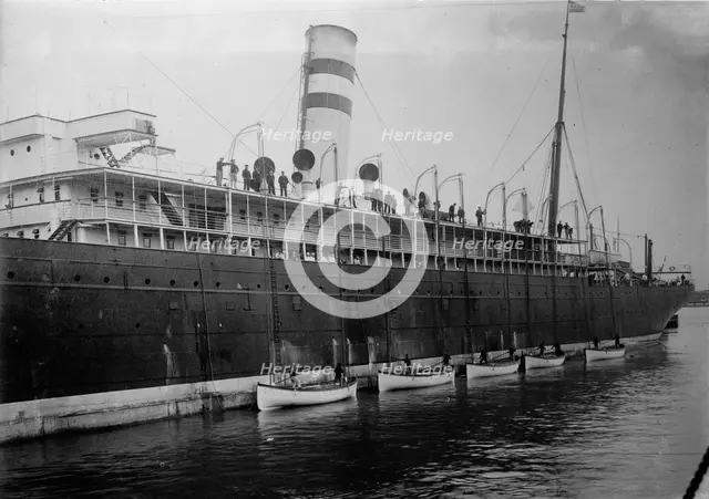 Life boats launched, Holland America line, between c1910 and c1915. Creator: Bain News Service.