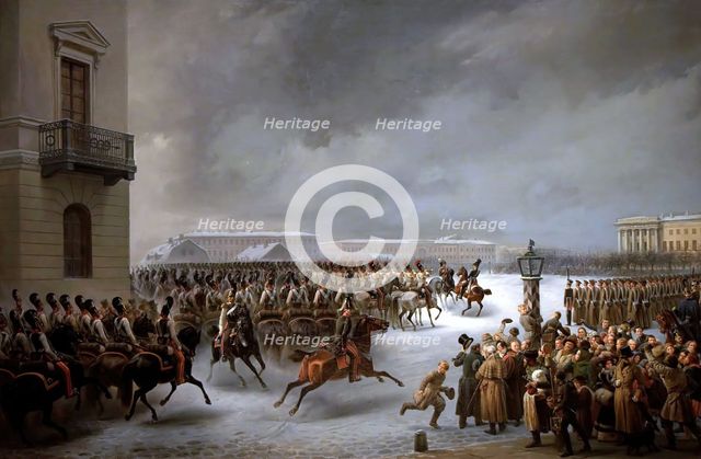 Life Guards Horse Regiment During the Uprising of December 14, 1825 at the Senate Square, 1853. Creator: Georg Wilhelm Timm.