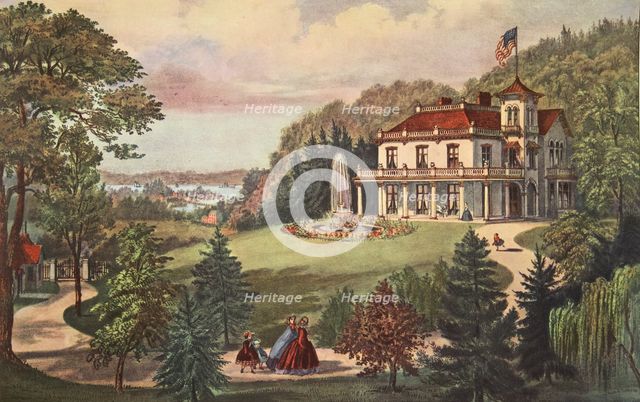 Life In The Country - Evening, pub. 1862, Currier & Ives (Colour Lithograph) 