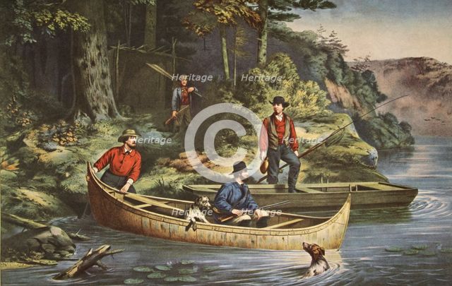 Life In The Woods, 'Starting out' , pub. 1860, Currier & Ives (Colour Lithograph)
