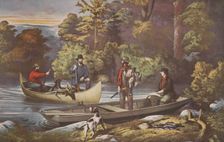 Life In The Woods, Returning to Camp , pub. 1860, Currier & Ives (Colour Lithograph)