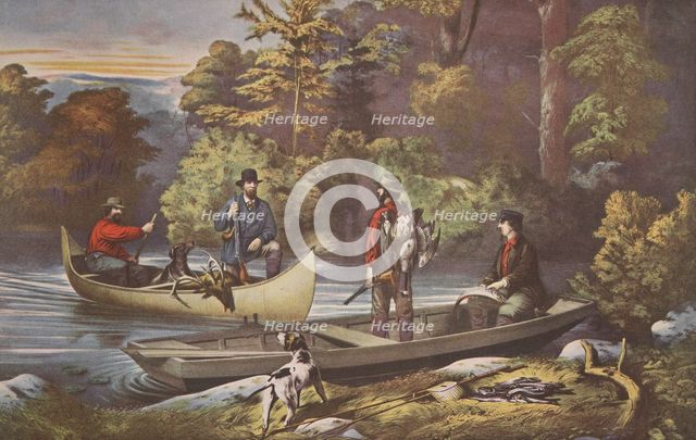 Life In The Woods, 'Returning to Camp' , pub. 1860, Currier & Ives (Colour Lithograph) 