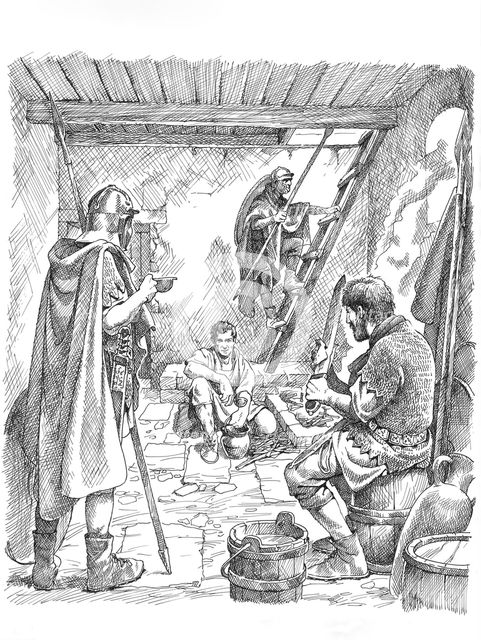 Life inside a turret on Hadrian's Wall, 2nd or 3rd century (c1985-c2000). Artist: Philip Corke.