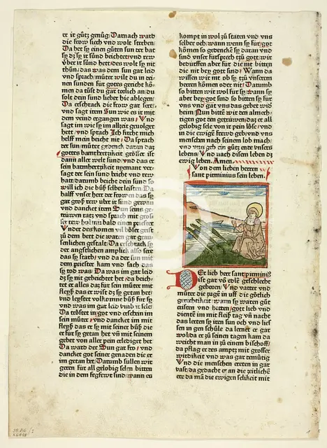 Life of Saint Pirminius from Heiligenleben, Winterteil (Lives of the Saints, Wintertime)..., 1929. Creators: Unknown, Günther Zainer, Jacobus de Voragine, Wilhelm Ludwig Schreiber.