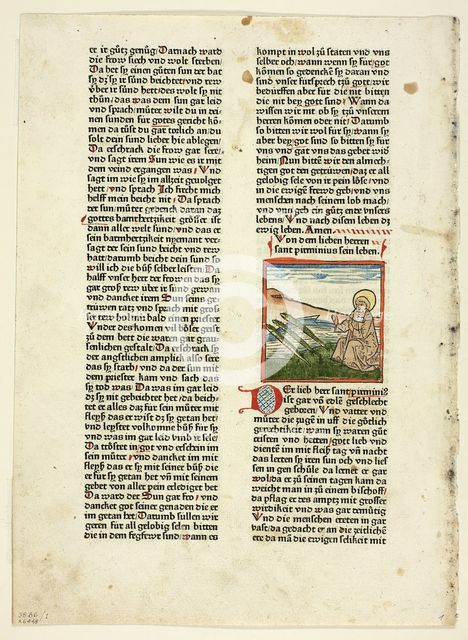 Life of Saint Pirminius from Heiligenleben, Winterteil (Lives of the Saints, Wintertime)..., 1929. Creators: Unknown, Günther Zainer, Jacobus de Voragine, Wilhelm Ludwig Schreiber.