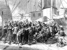 Life on board a troop-ship: "Commence Firing", 1873. Creator: Unknown