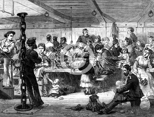 Life on board a troop-ship: dinner-time, 1873. Creator: Unknown.