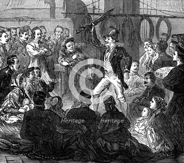 Life on board a troop-ship: evening amusements, 1874. Creator: Unknown.